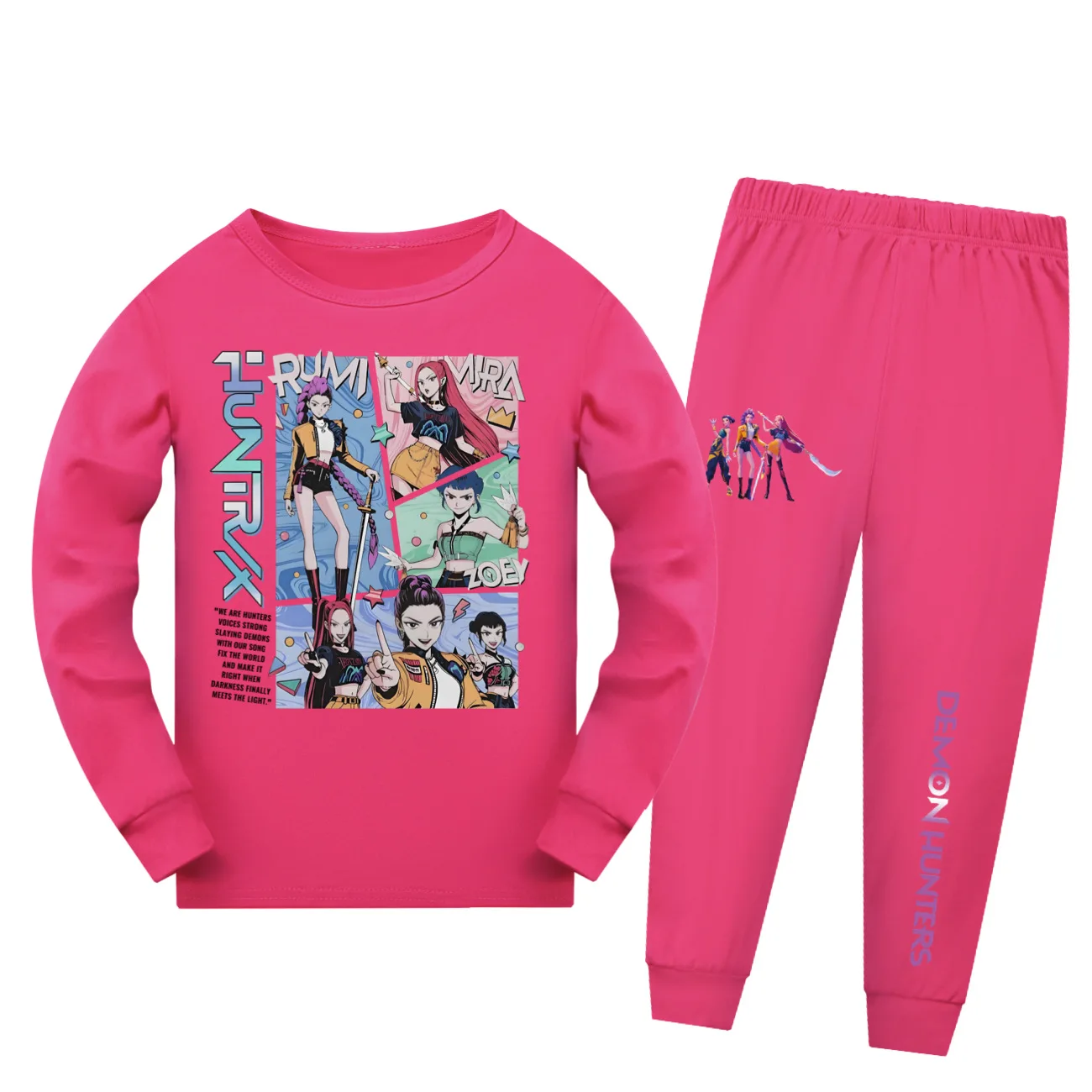 KPop شيطان الصيادين Huntrix بيجامات الاطفال بيجامة مجموعات طفل الفتيان ملابس خاصة يومية طفل الفتيات طويلة الأكمام تي شيرت + السراويل 2 قطعة مجموعة