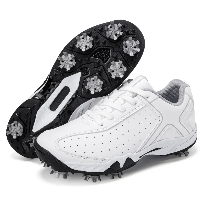 Zapatos de Golf deportivos para hombre y mujer, zapatillas de deporte para caminar de cuero, color blanco y negro, talla grande