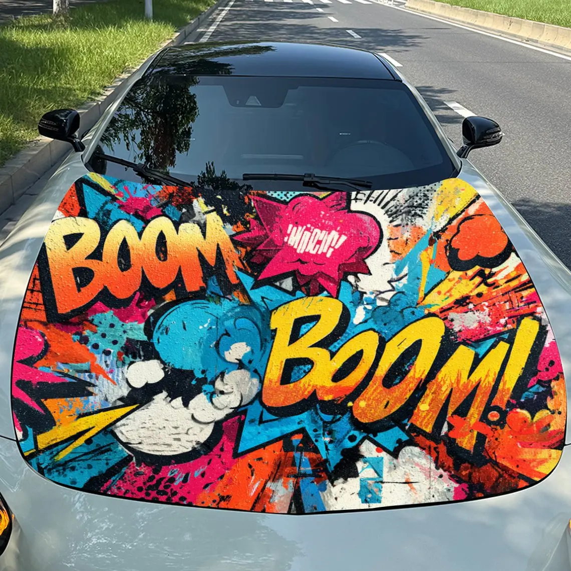 

Наклейка на капот автомобиля с узором взрыва граффити - прочная виниловая пленка из ПВХ для большинства автомобилей, защитная пленка на капот двигателя в подарок F