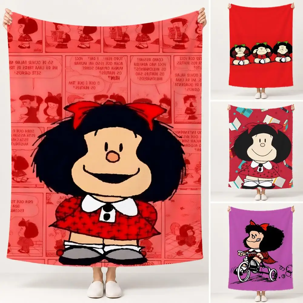 Comic Character Mafalda Throw Portable Warm Flannel Throw Blanket for Travel Office Outdoor, Soft Bedspread Gift