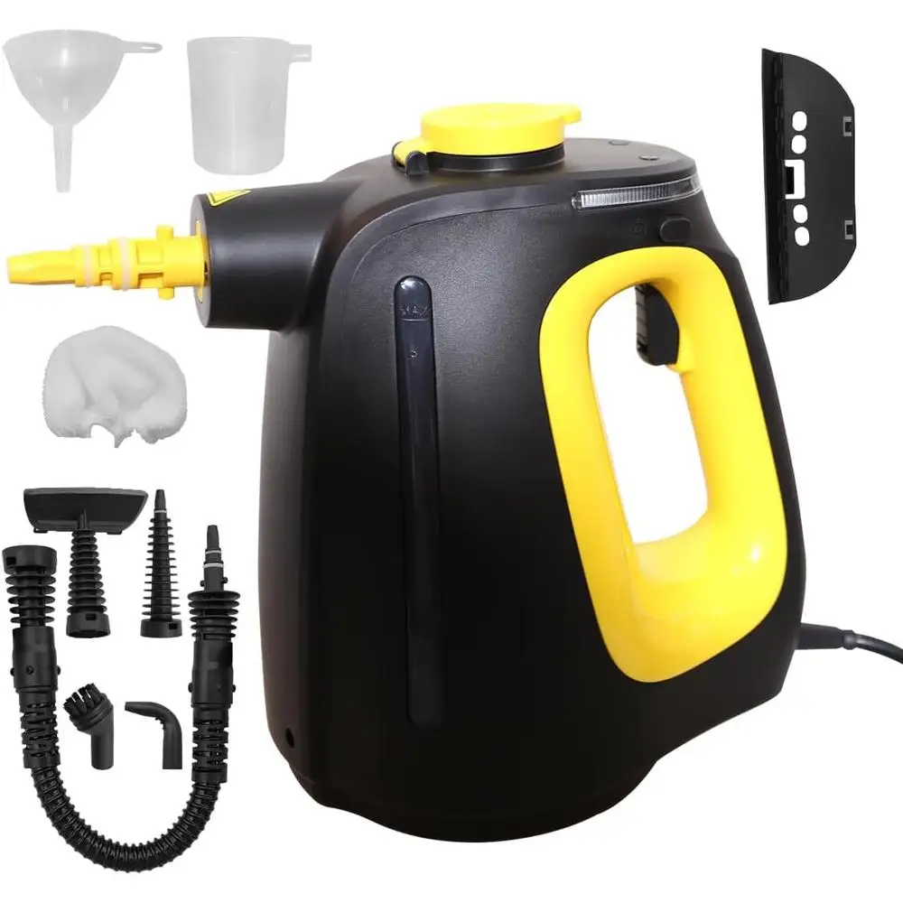 Ручной пароочиститель высокой мощности, универсальный отпариватель 1350 Вт с 9 аксессуарами, непрерывный паровой предохранительный замок, естественная очистка