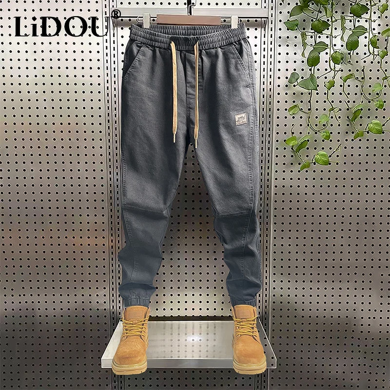 2023 Spring Autumn NEW Men\'s Clothing Solid Color Elastic Waist Bind One\'s Feet Cargo Pants Man Vintage Fashion Casual Pants