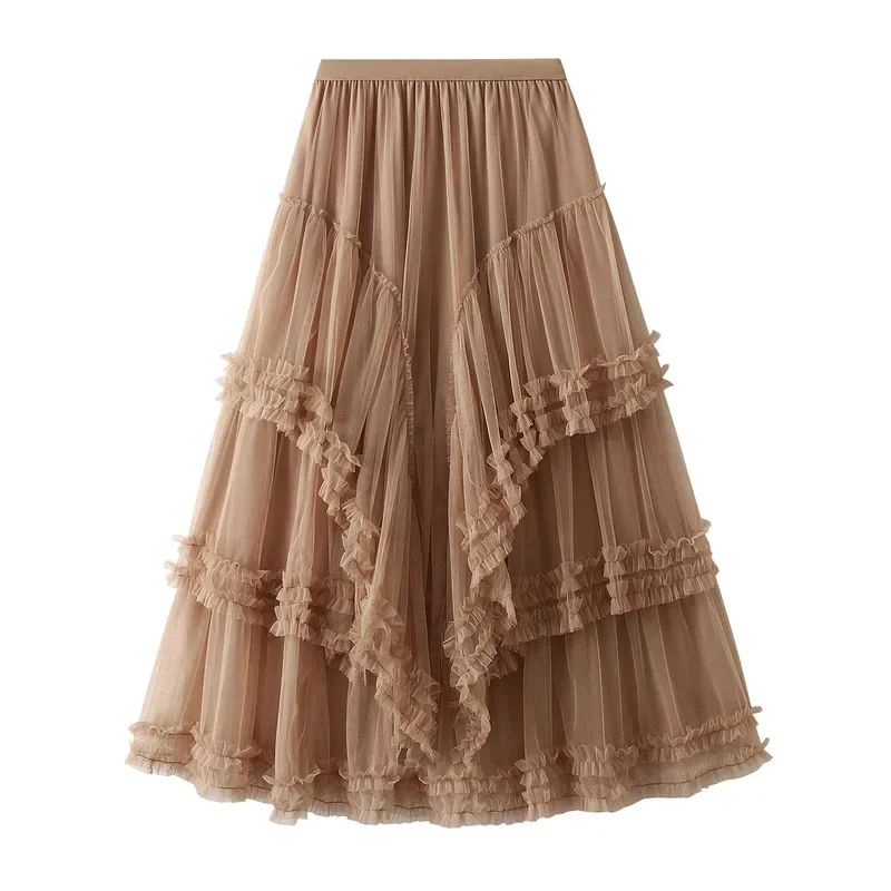 

New Crotch Covering and Slimming Multi-layered Chiffon Ball Dress Elegant High Waisted Fairy Mesh A-line Skirt for Women