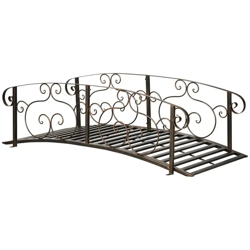 

6' Metal Garden Bridge with Safety Siderails, Arc Footbridge for Backyard Creek, Stream, Pond, Bronze Finish
