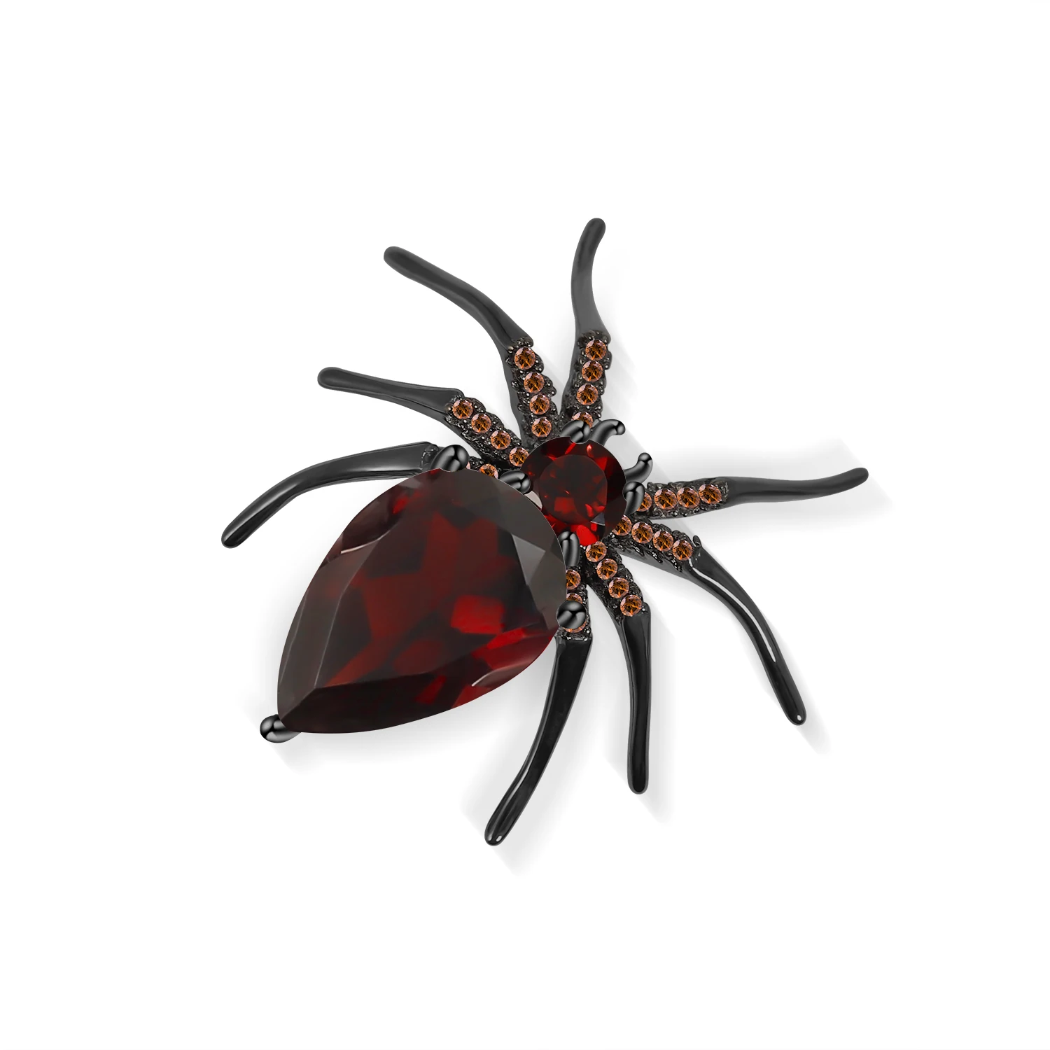 GEM'S BALLET 5.9Ct Natural Garnet Spider Brooches Sterling Sliver 925 Gothic Vintage Brooch For Women Party Fine Jewelry