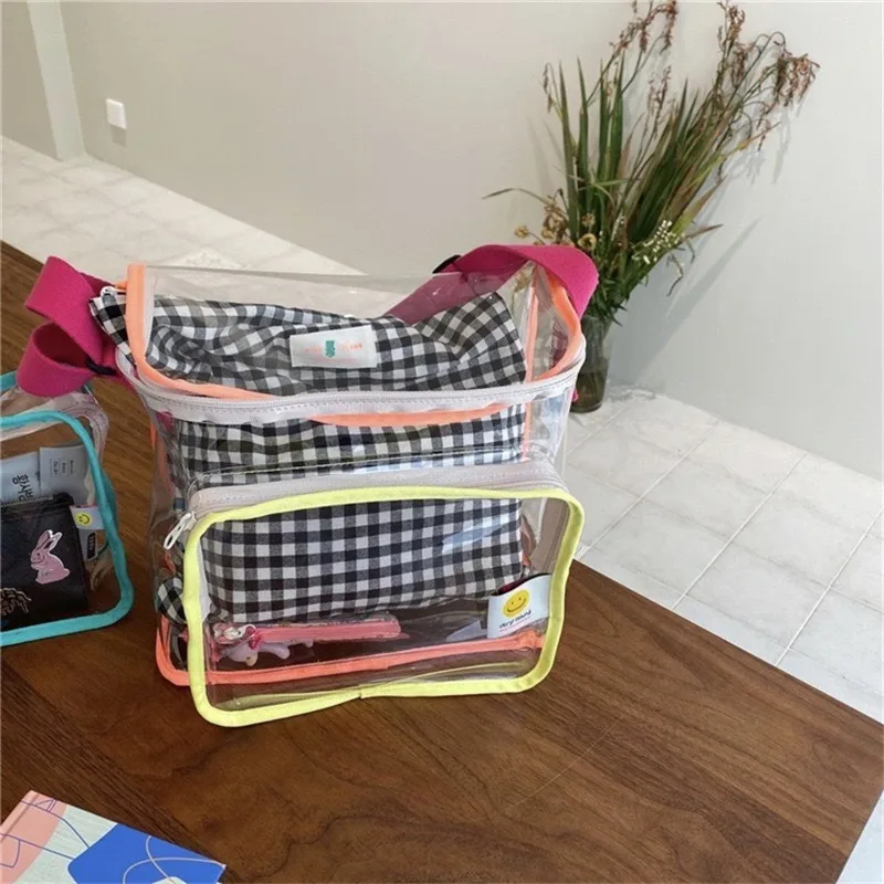 ns Korean Style Color Matching Transparent Bag Street Shot Outdoor Snacks Toys Going Out Shoulder Swimming Backpack Beach Bag