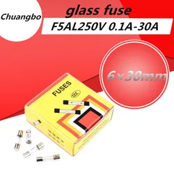 1 box 100pcs 6*30MM Glass Tube Fuse F5AL250V 4A 5A 6A 6.3A 7A 8A 10A 12A 15A 20A 25A 30A Fast Quick Blow Fuses