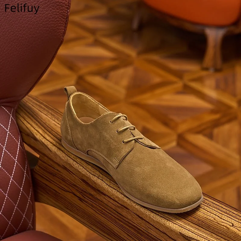 Brown Fashion England Trend Casual Shoes Black Men Cow Suede Wedding Genuine Leather Dress Men Flats Waterproof Men Shoes
