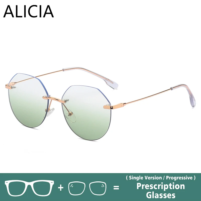 

ALICIA модные женские роскошные очки Hello Cat без оправы для близорукости прогрессивные астигматизм дальнозоркость оптические оправы по рецепту