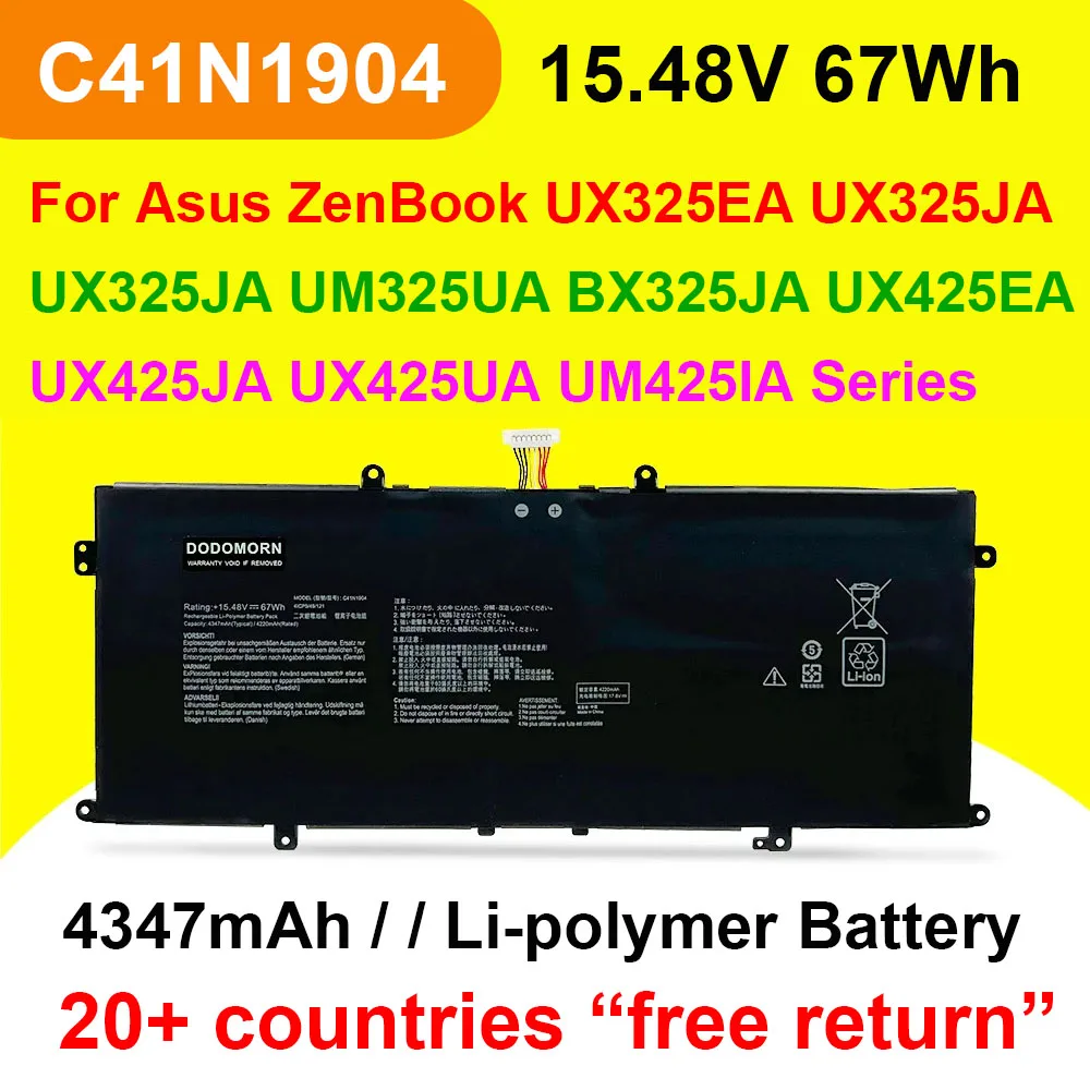 C41N1904 Laptop Battery For Asus ZenBook UX325EA UX325JA UM325UA BX325JA UX425EA UX425JA UX425UA UM425IA Series 15.48V 67Wh