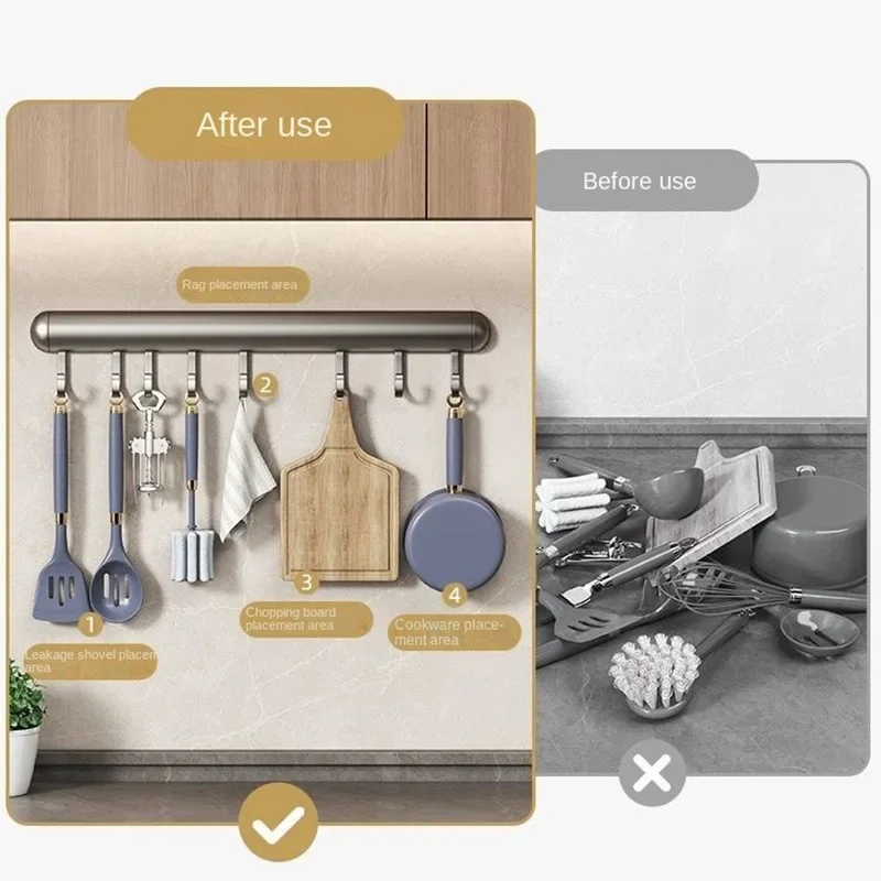 Gancho adhesivo de aluminio para pared de cocina, organizador de baño, estante de almacenamiento de armario, 20-50cm