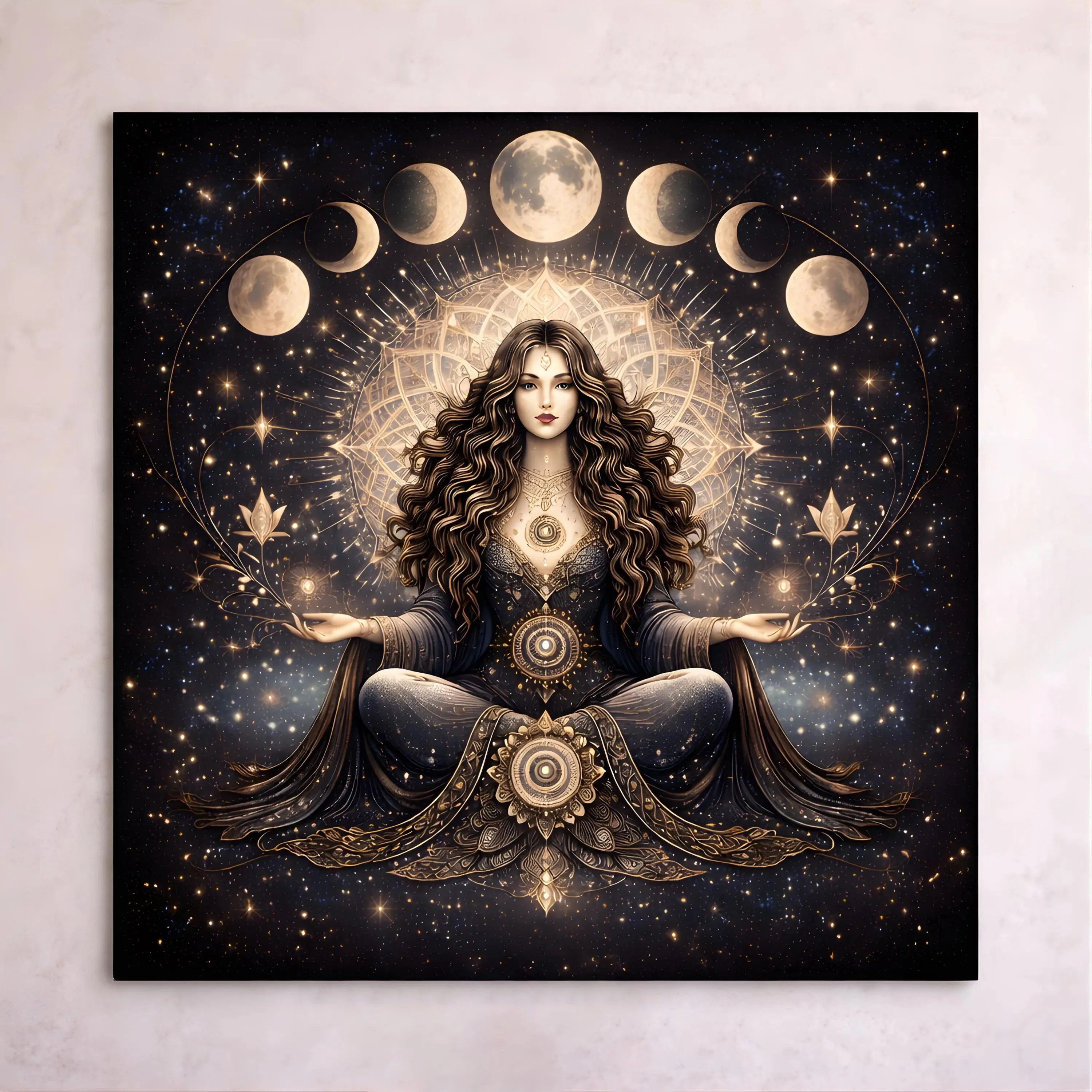 1PC Moon Phase Witch Tarot Tablecloth, Celestial Goddess Divination Mat, Mystic Spiritual Altar Cloth for Witchcraft Decor