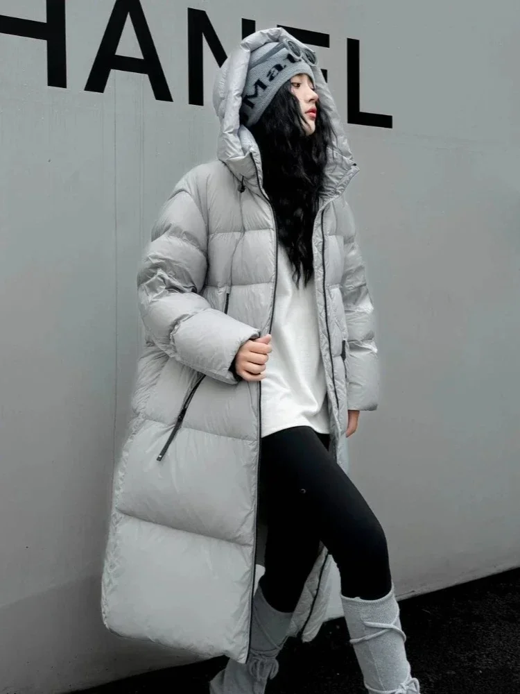 Femmes nouveau automne hiver épaissi chaud vers le bas vêtements dame longue à capuche moelleux doudoune mode décontracté vers le bas manteau femme 2025