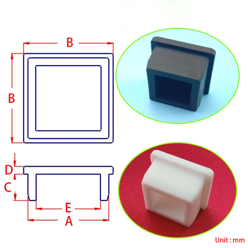 1-10PCS 9.6mm-50.6mm Square Silicone Rubber Cap Hole Plug Rubber T-Plug Tube Box Part Insert Sealing Plug Furniture Feet Pad