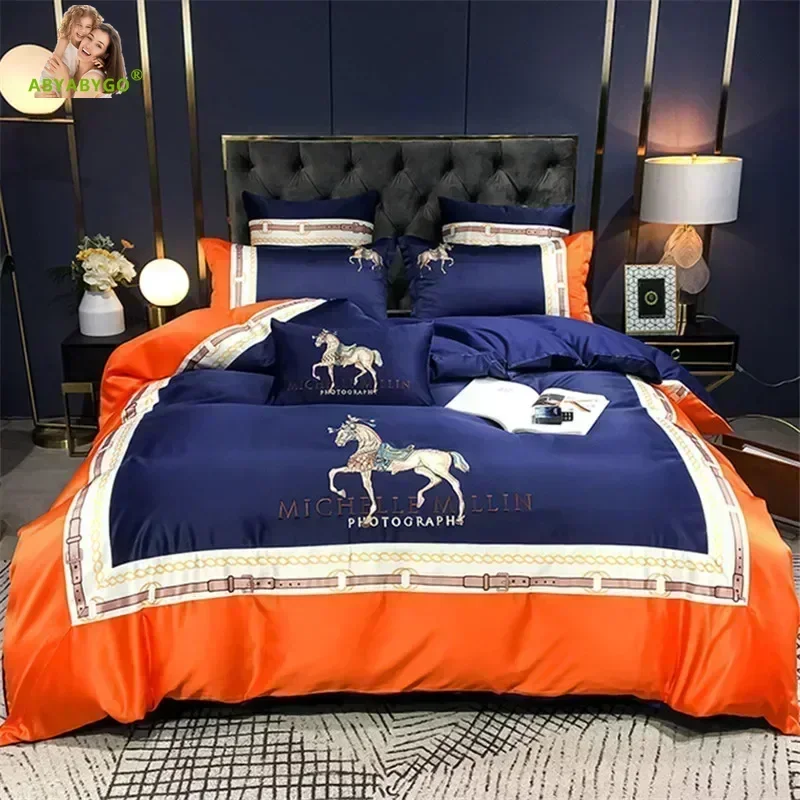 Bedding Set Luxury Embroidery Bed Linen Bedrooms Cotton Duvet Cover Soft Silky Bed Sheet and Pillowcase Queen King Home Textiles