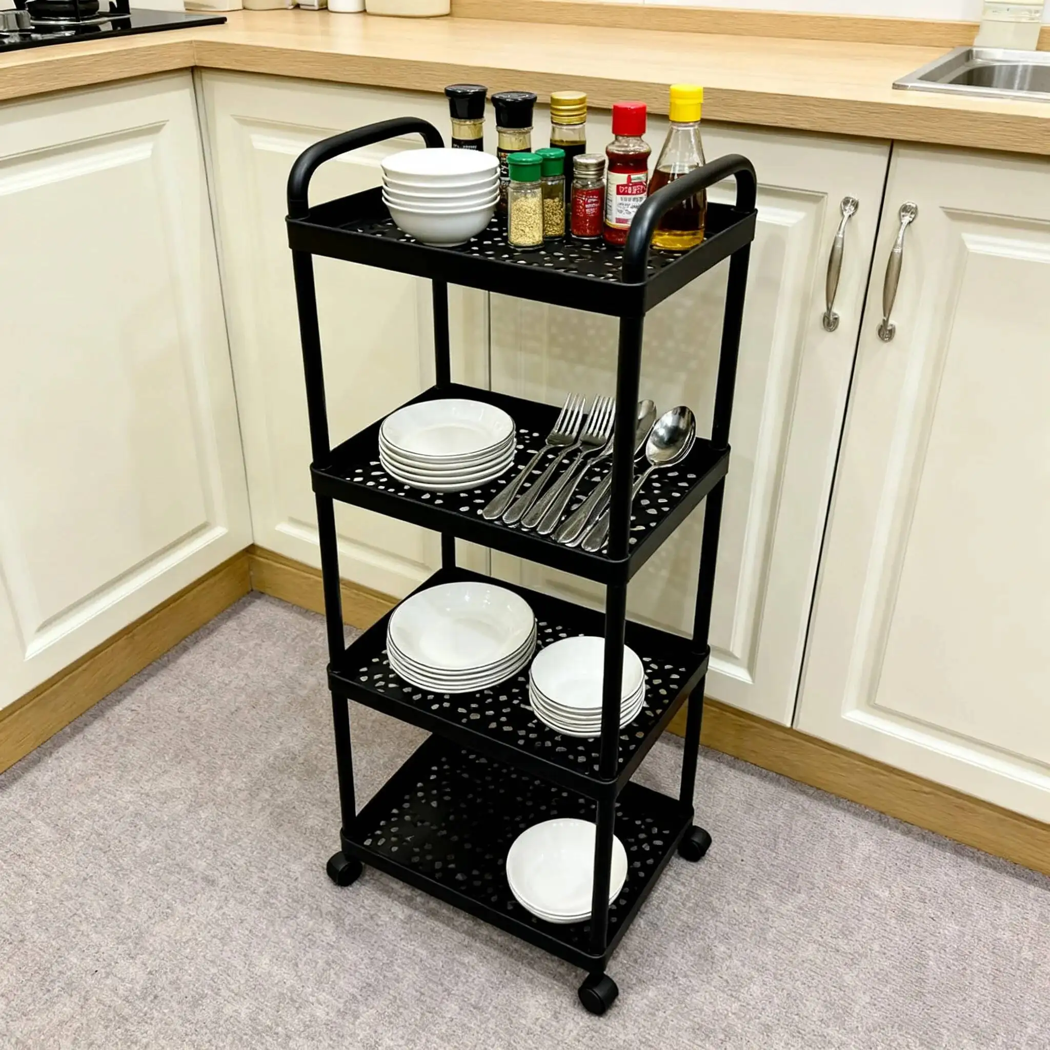 3/4-Tier Cart,Multifunction Utility Rolling Kitchen Storage Organizer,Mobile Sheing Unit Cart With Wheels For Bat