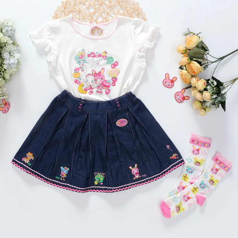 Japanese Cartoon Mp Jojifuku Denim Skirt Spring Summer New Cute Rabbit Soft Girl Sweet Mini Aline Skirt All Match Y2k Skirt