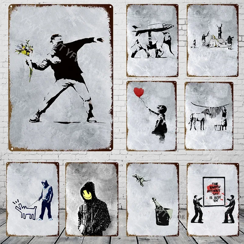 Street Culture Graffiti Art Printing Metal Tin Sign Wall Art Banksy Poster Living Room Corridor Bedroom Home Decoration Mural