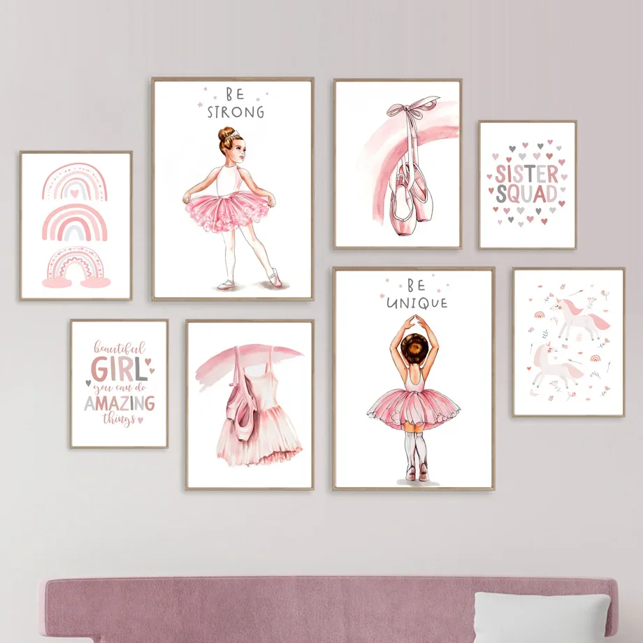 

Pink Ballet Girl Rainbow Unicorn Shoes Nursery Wall Art Canvas Painting Posters And Prints Pictures For Baby Kids Room Decor