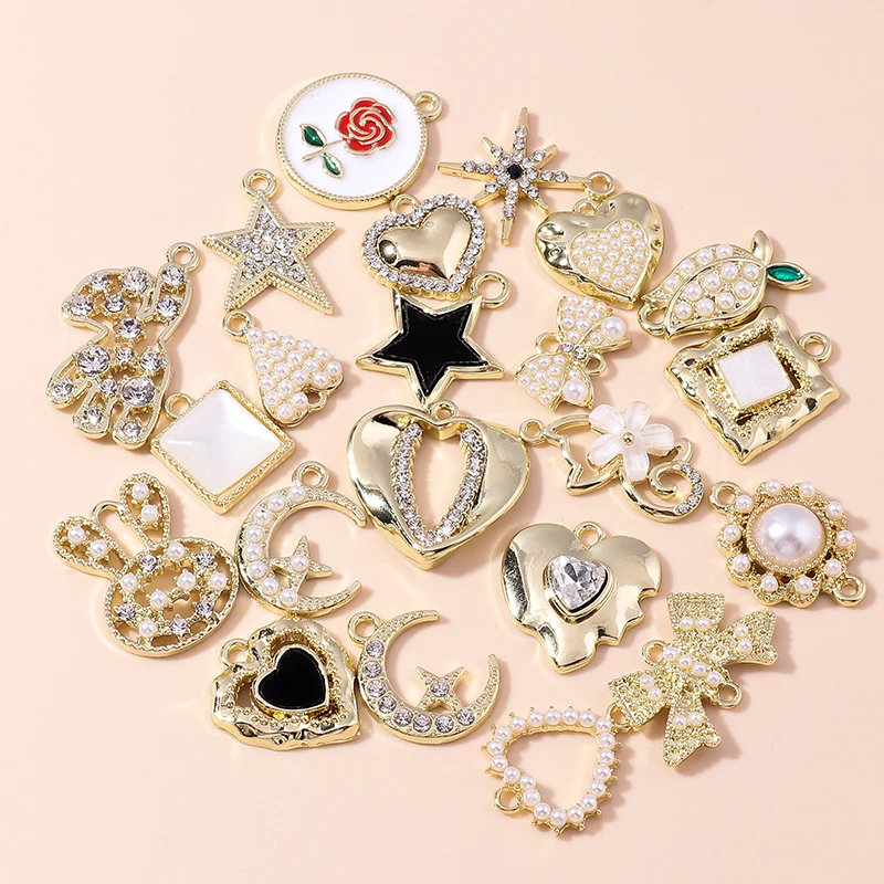 Leslie 5 stücke exquisite Perle Kristall Sonne Mond Sterne bezaubert Rakete Astronauten Anhänger für DIY Schmuck Herstellung Zubehör – Detail 4