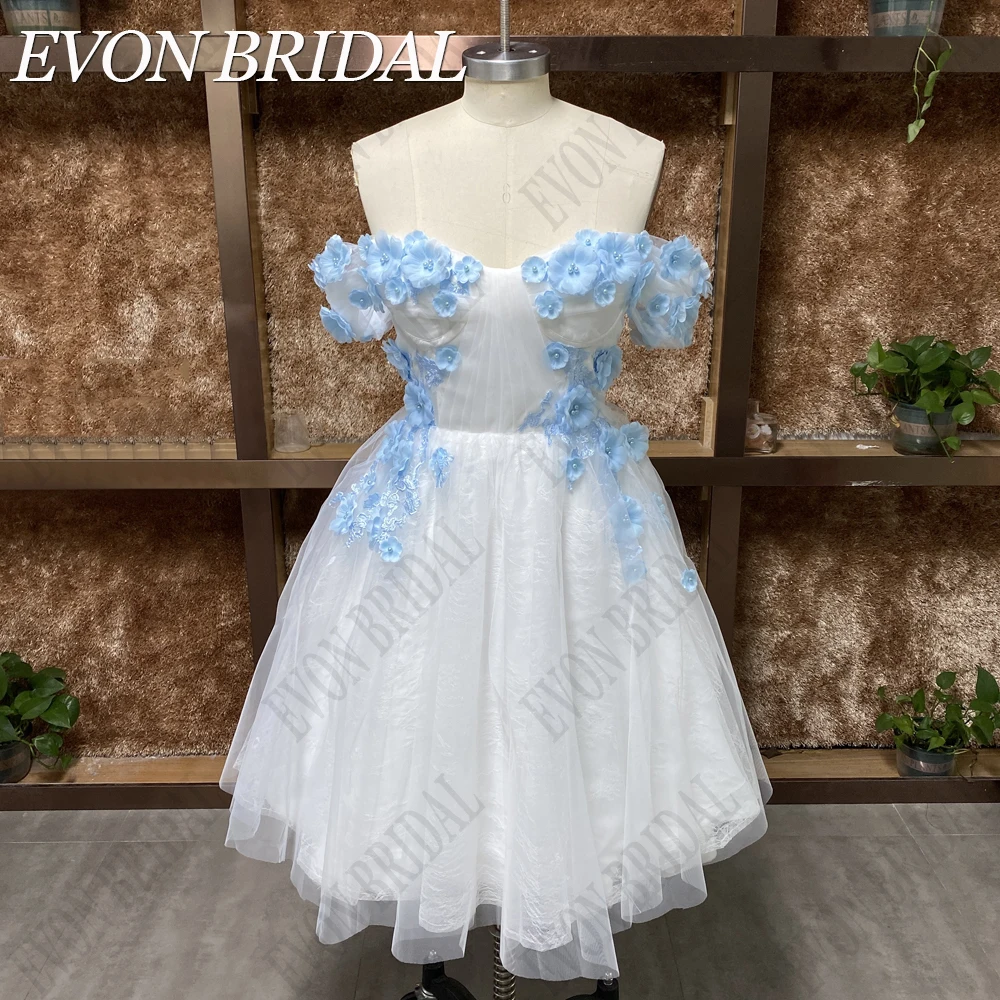 EVON BRIDAL Echte Foto 3D Bloemen Prom Jurk Sweetheart Off Shoulder Avondjurken Tule Mini A Lijn Vestido de baile Strapless Romantische Graduatie Party Jurken Voor Vrouwen Corset Backless Custom Made 2024 Bloemen Prom