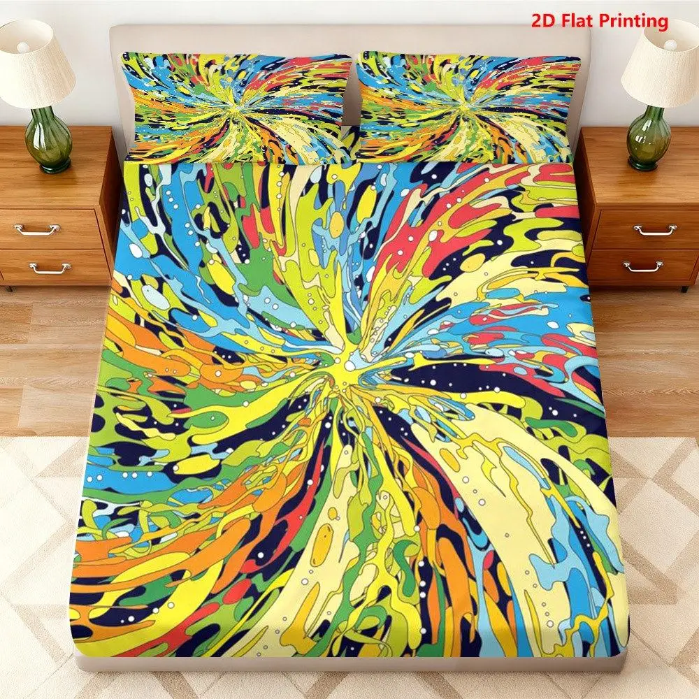 Bed Sheets Full Set Colorful Swirl Pattern Bed Sheet Set Three-Piece Mattress Protector Breathable Polyester Material (Includes 1 Fitted Sheet + 2 Pillowcases) Mattress Protector Fitted Elastic Style Protective Cover Mattress Protector, Fitted Bedding Set Christmas Themed Bedding Baby Bedding Suitable for Nursery Room