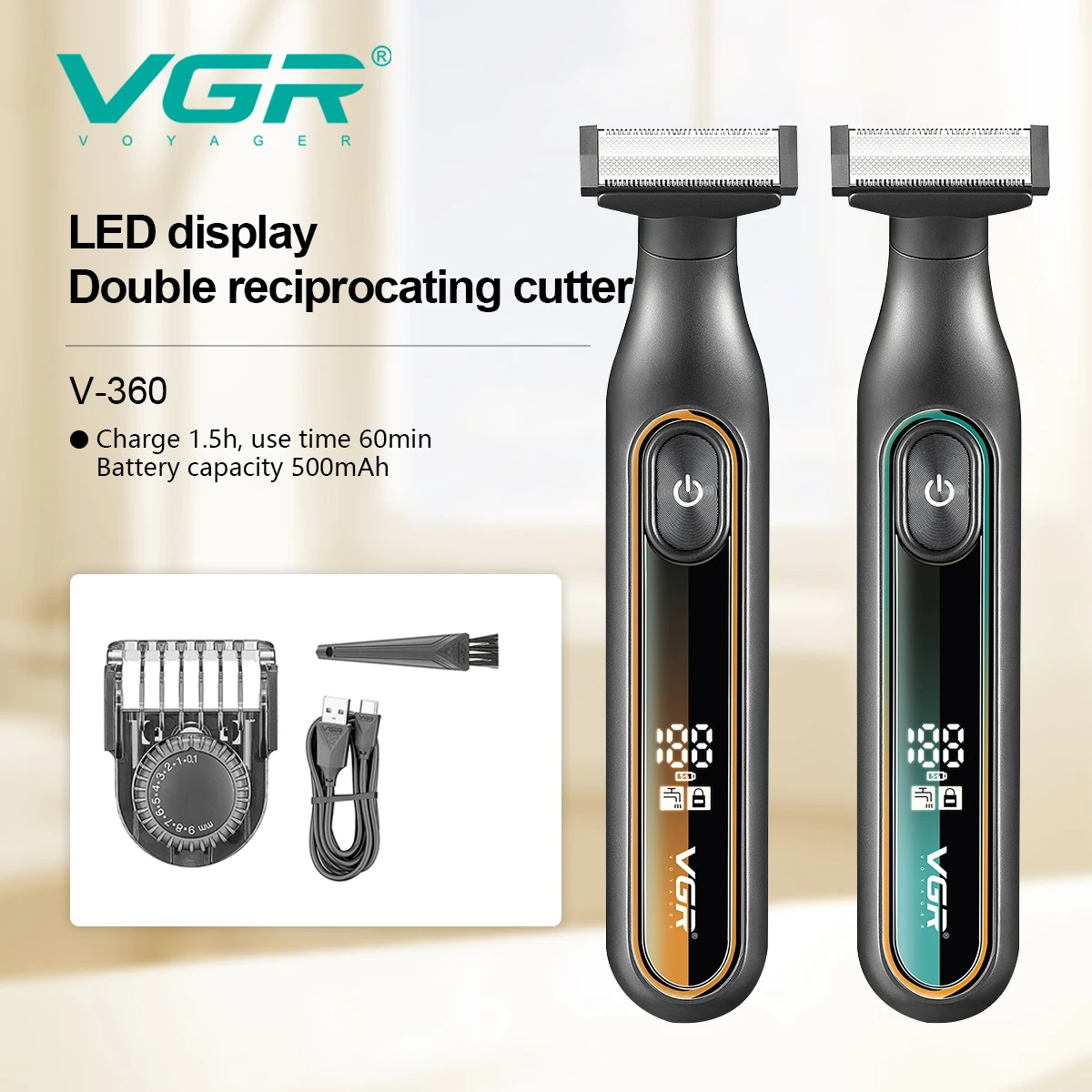 VGR 360 Hair Trimmer Waterproof Household Rechargeable Adjustable Hair Trimmer Full Body Washable Reciprocating Men's Trimmer