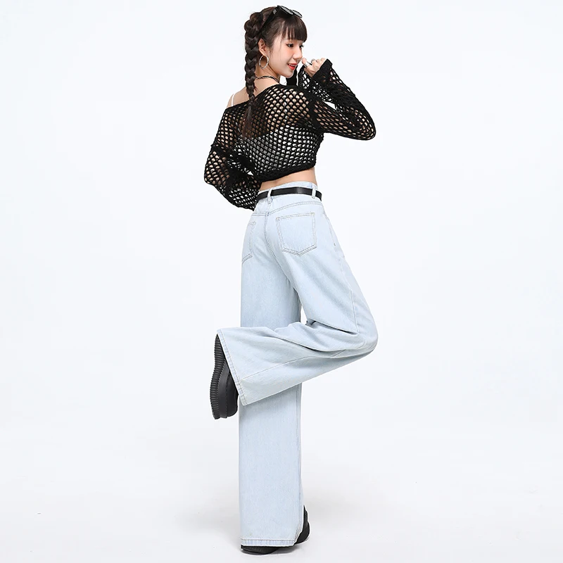 Pantalones vaqueros de cintura alta para mujer, pantalones vaqueros informales de pierna ancha, estilo americano Vintage, pantalones largos rectos cómodos azules