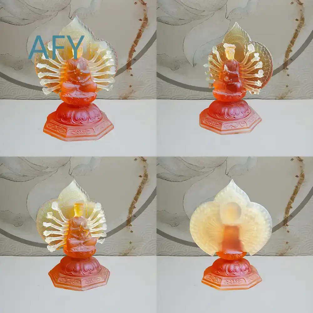 Glazed Crystal Guanyin Statue for Home Decor Religious Art Sculpture for Buddhism Temple Display Thousand Hands Guanyin
