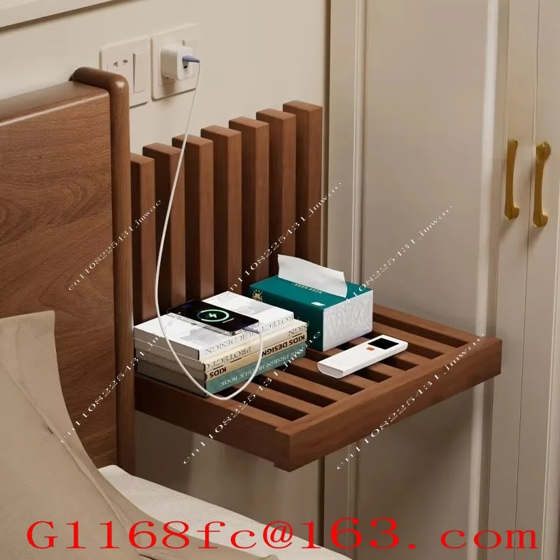 Wall-mounted Folding Stool, Floating Bedside Solid Wood Storage Shelf, Alternative To Nightstand
