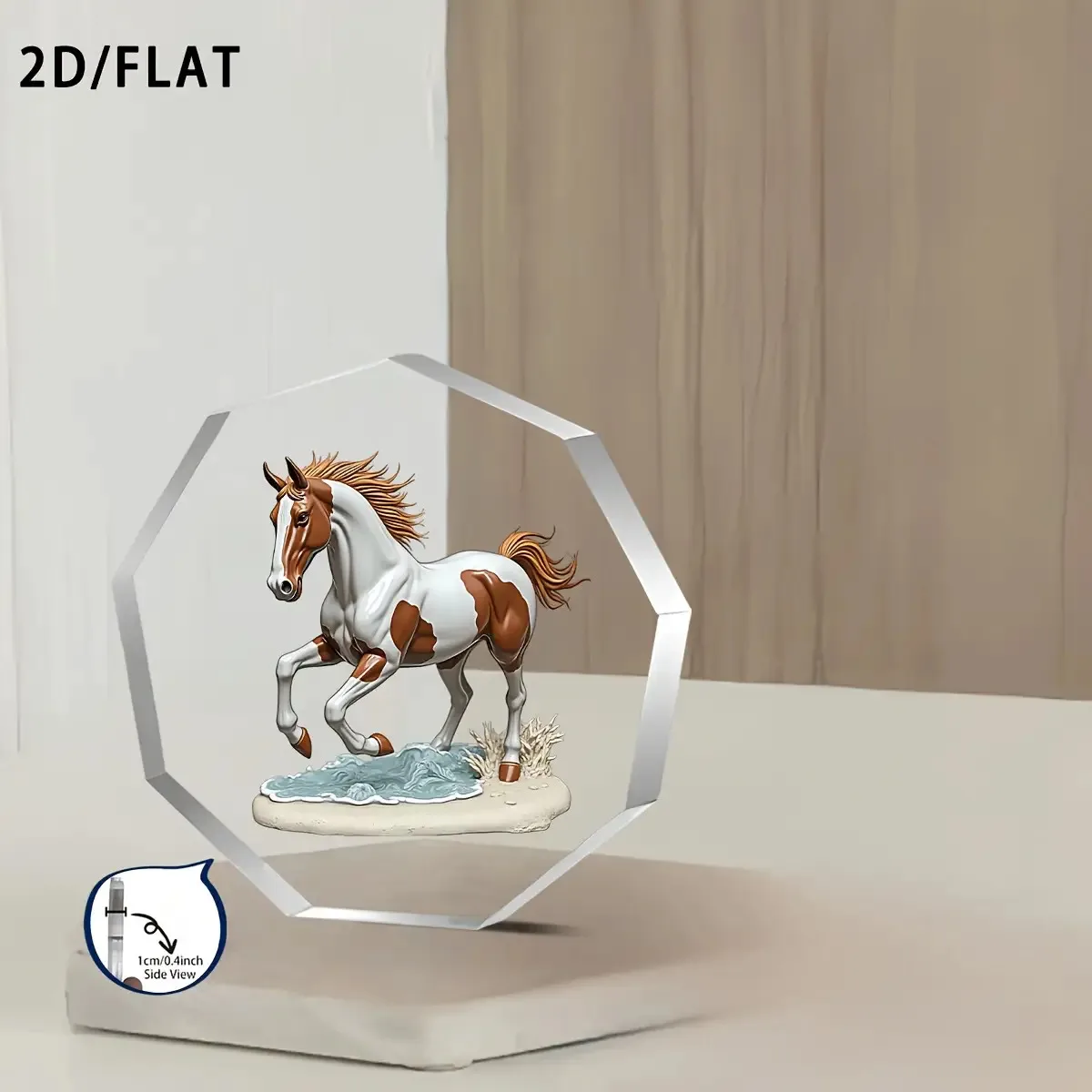 2D flat, galloping white horse statue - acrylic desktop decoration, suitable for home, office, coffee shop decoration, gifts