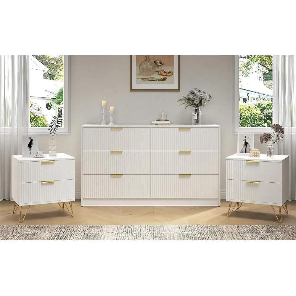 

6-Piece White Wooden Bedroom Furniture Set with Metal Handles