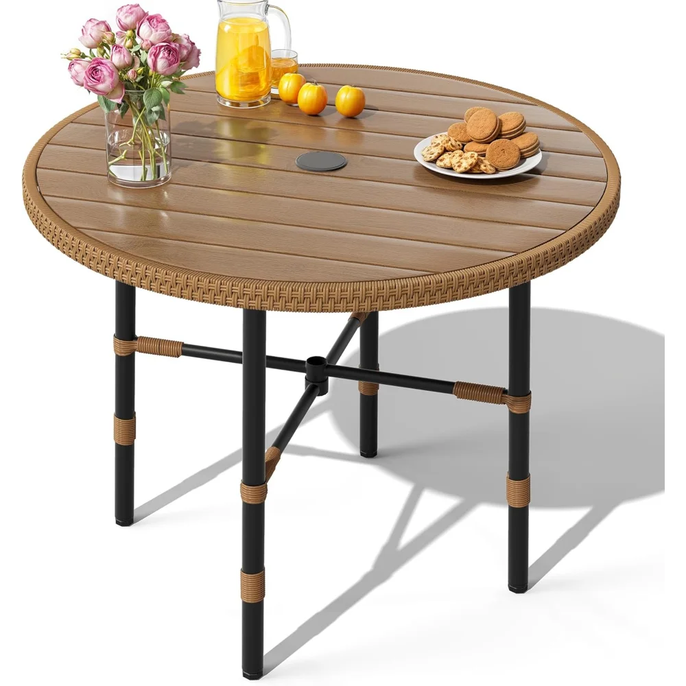 

35.4'' Outdoor Round Table with 2.2" Umbrella Hole, Patio Dinning Table for Bistro, Lawn, Backyard, Garden