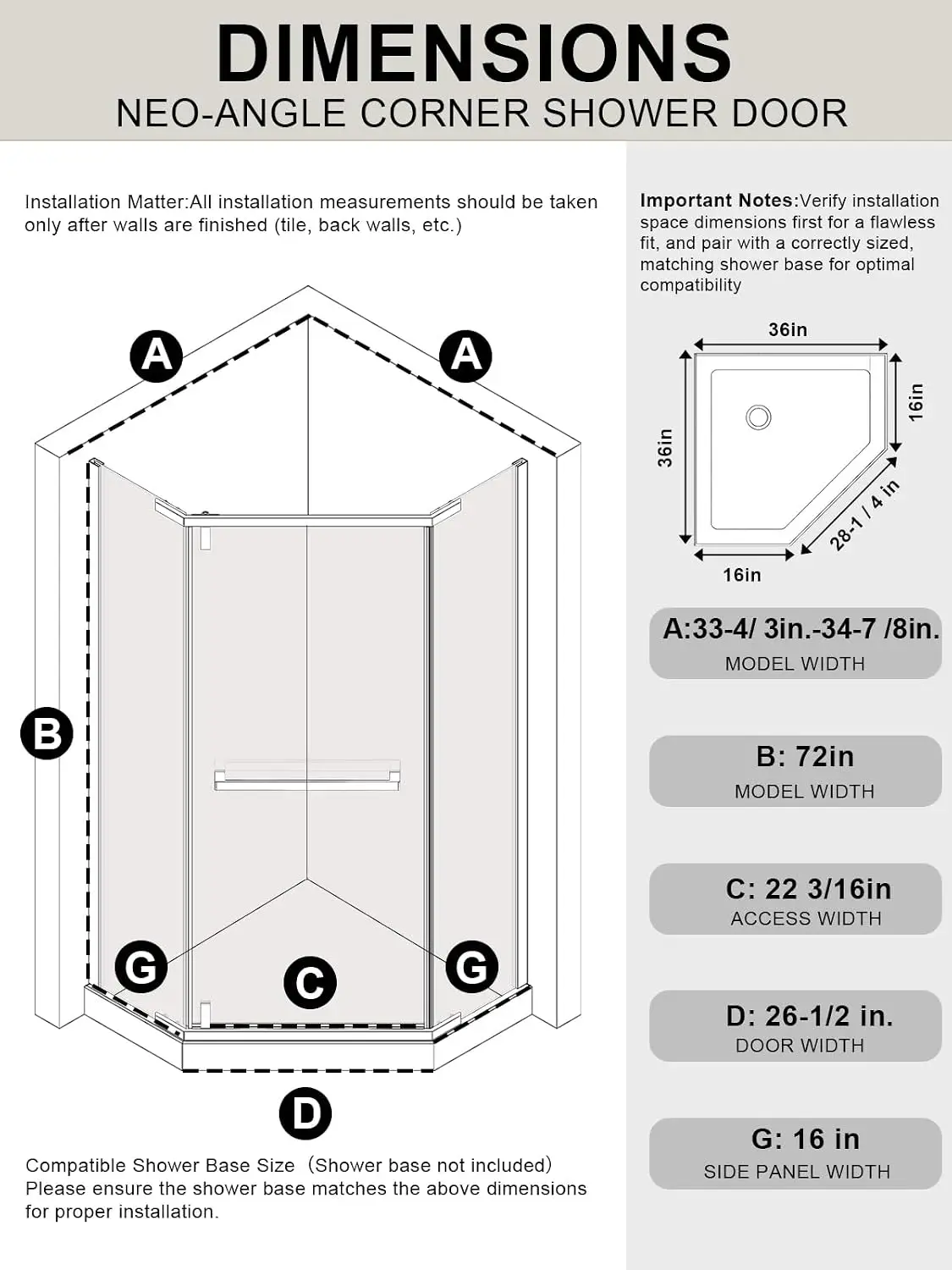 Neo-Angle Corner Shower Door, 36