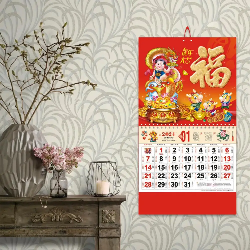 2024 Jahr Kalender traditioneller Kalender chinesische Neujahr Wandbehang Kalender traditionelle Mondjahr Dekor für zu Hause