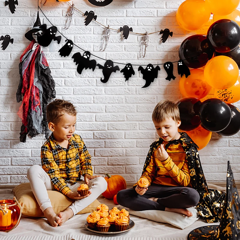 1set Halloween Dekoration Banner Bunting Scary Spinne Geist Fledermaus Hängen Girlande Pull Flagge Anhänger Für Halloween Party Wohnkultur – Detail 5