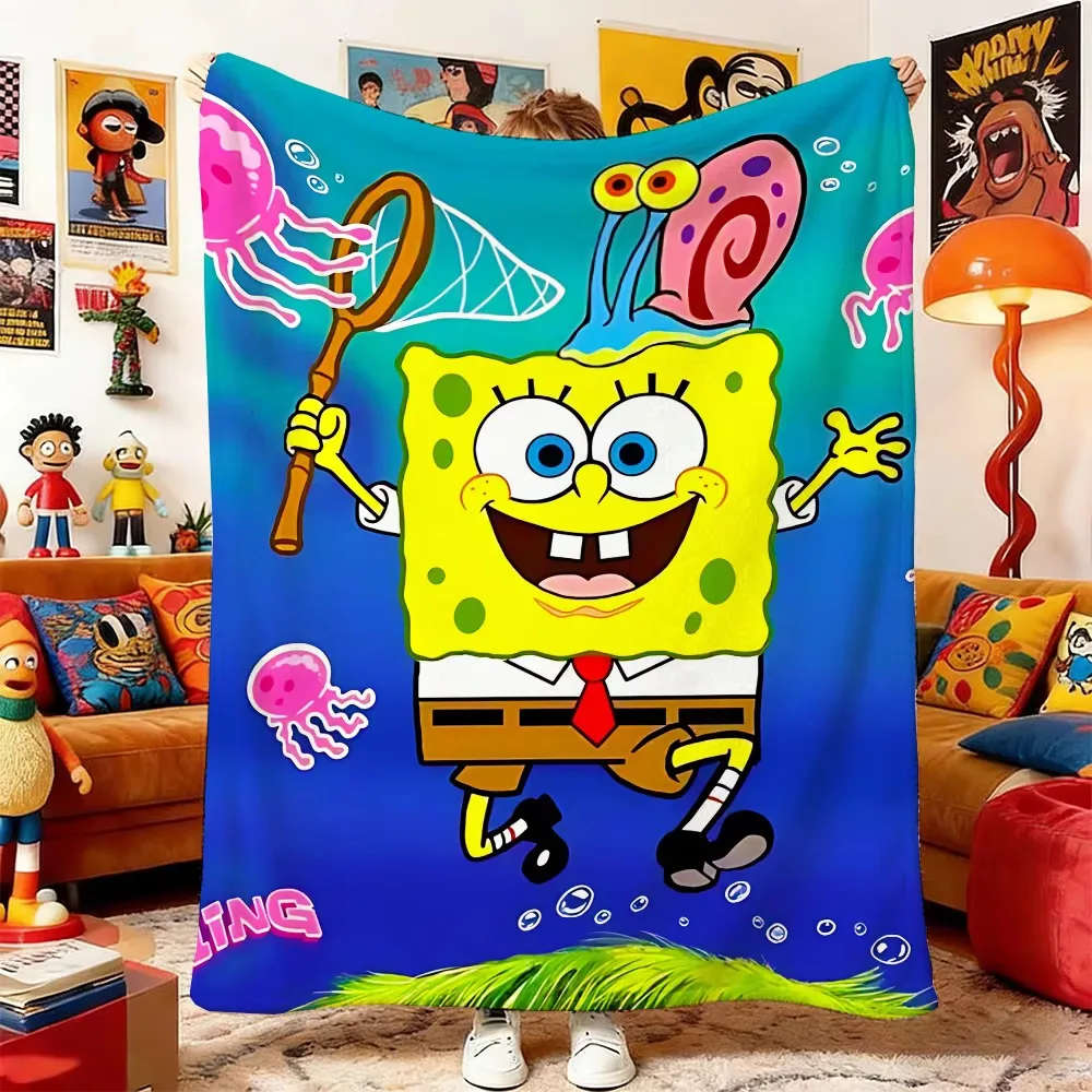 S-SpongeBob SquarePants Cartoon Plush Blanket Ultra Soft Thickened Warm Throw For Sofa Bed Nap All Season Home Decor Gift