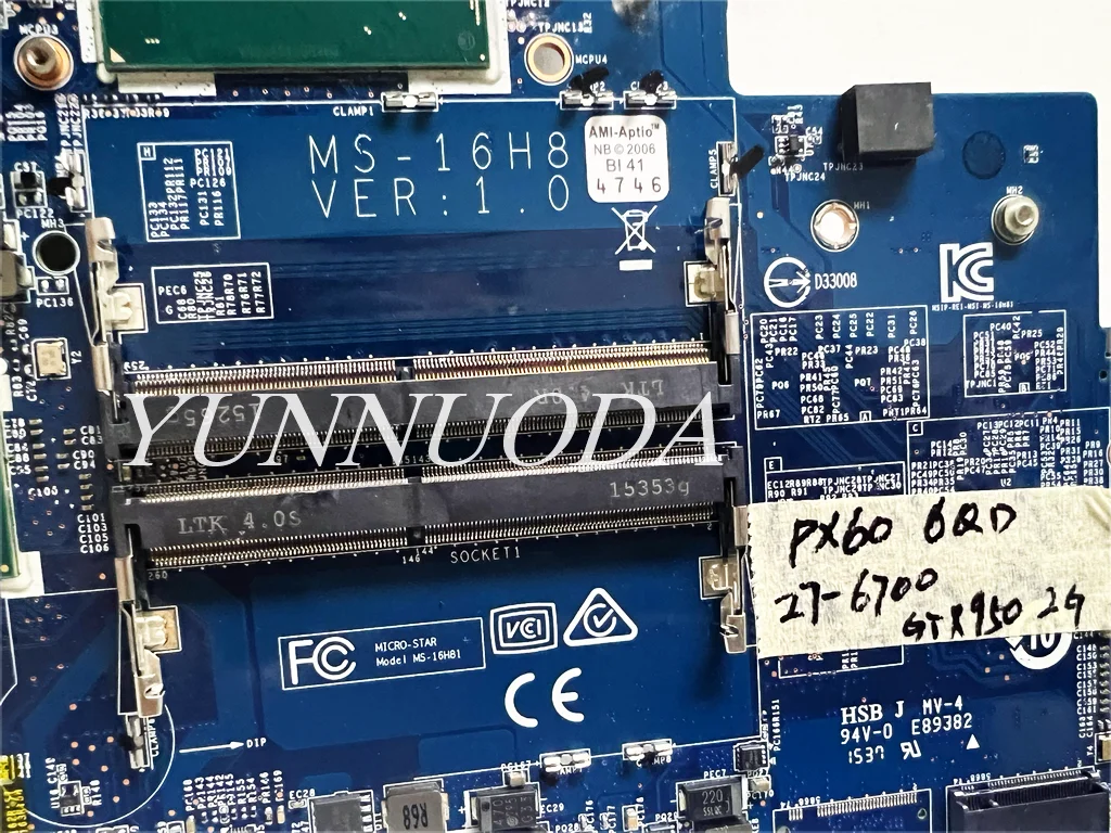 MS-16H81 For MSI Laptop Motherboard  PX60 WS60 GS60  I7-6700HQ COU  GTX950  2GB GPU 100% Tested good