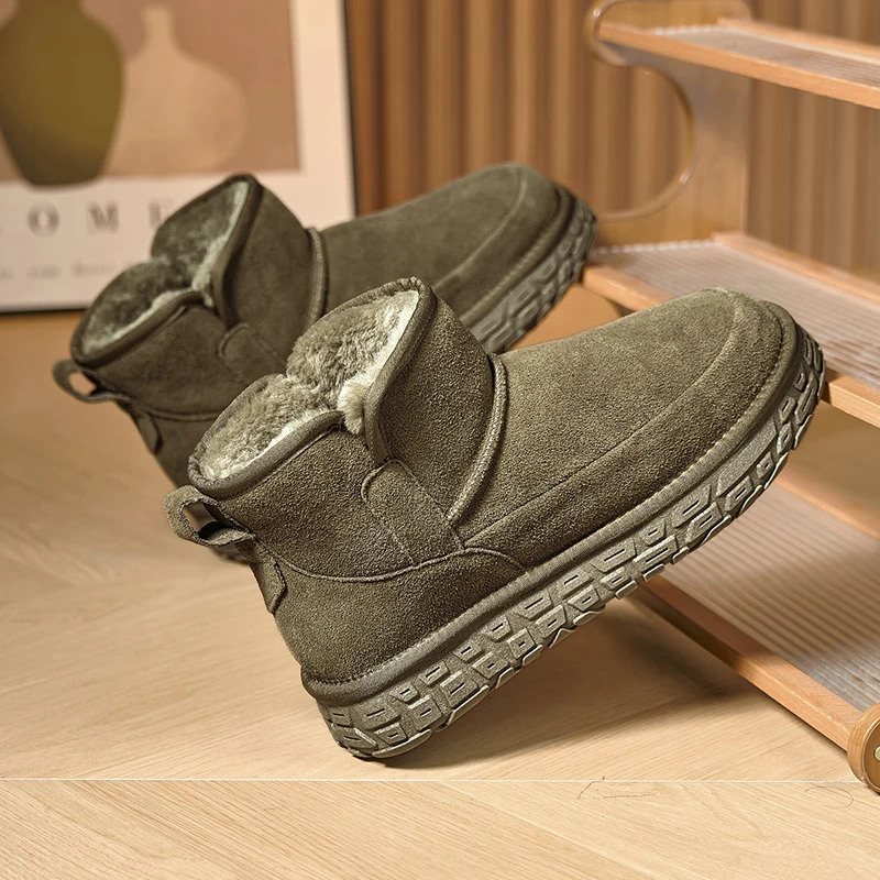 

Men’s Thermal Winter Footwear, Faux Fur & Waterproof, One-Click Slip-On for New Year’s Brunch & Snowy Streets