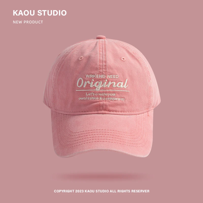 Retro Washed Letter Embroidery Pink Hats for Women Summer and Autumn New Sunscreen Casual Versatile Korean Baseball Caps