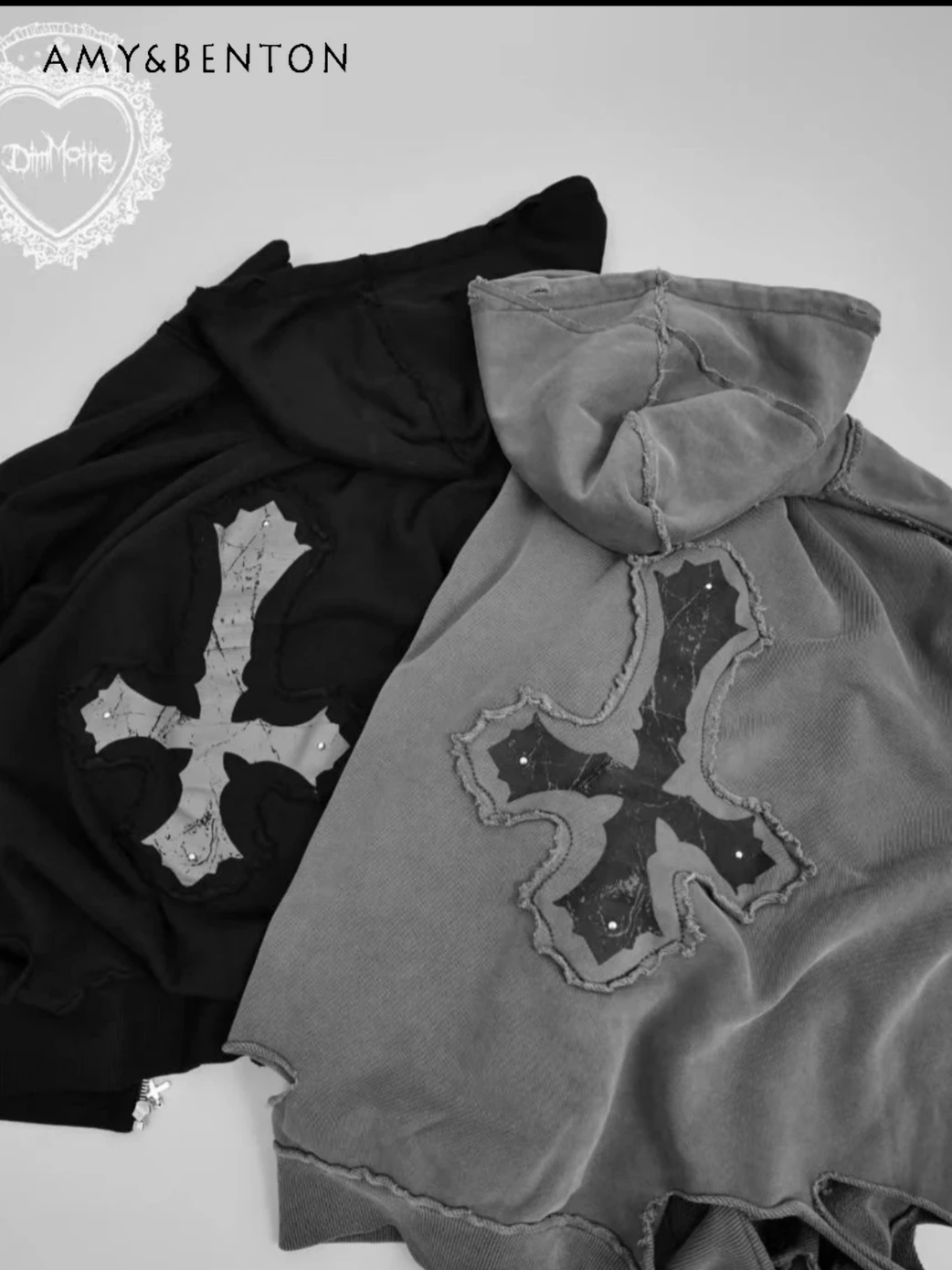 Goth Punk Style Oversized Hoodie Sweet Cool Y2K Sweatshirt Japanese Mine Cross Embroidery Retro Subculture Ripped Hoodies Women