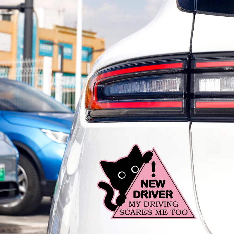 Cute Cat Novice Driver Reflective Car Sticker Waterproof Vinyl Window Decal Please Be Patient Warning Sign Universal Auto Decor