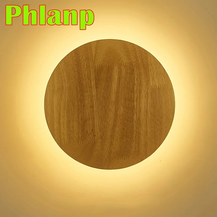 Phlanp Modern Nordic Interior Wooden Wall Lamp Eclipse Bedroom Bedside Aisle Design Round Japanese Round Led Wall Lights