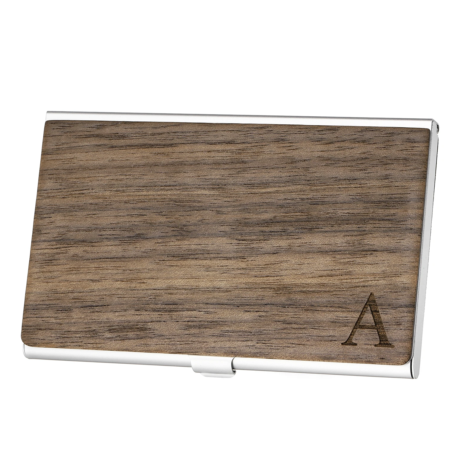 Walnut Wooden Business Card Case Portable Wood Business Card Holder Pocket Credit Card Case with Engraved A - V Initial Office