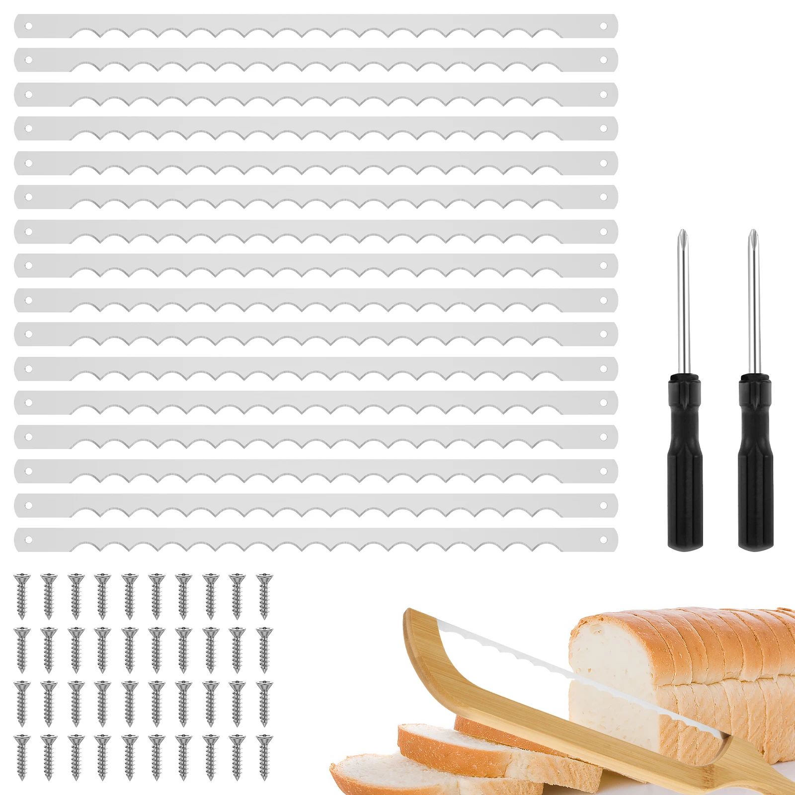 8/16 Pcs Bread Bow Knife Blade Stainless Steel Replacement Bread Knife Blade with Screw and Screwdriver for Home Restaurant Cafe