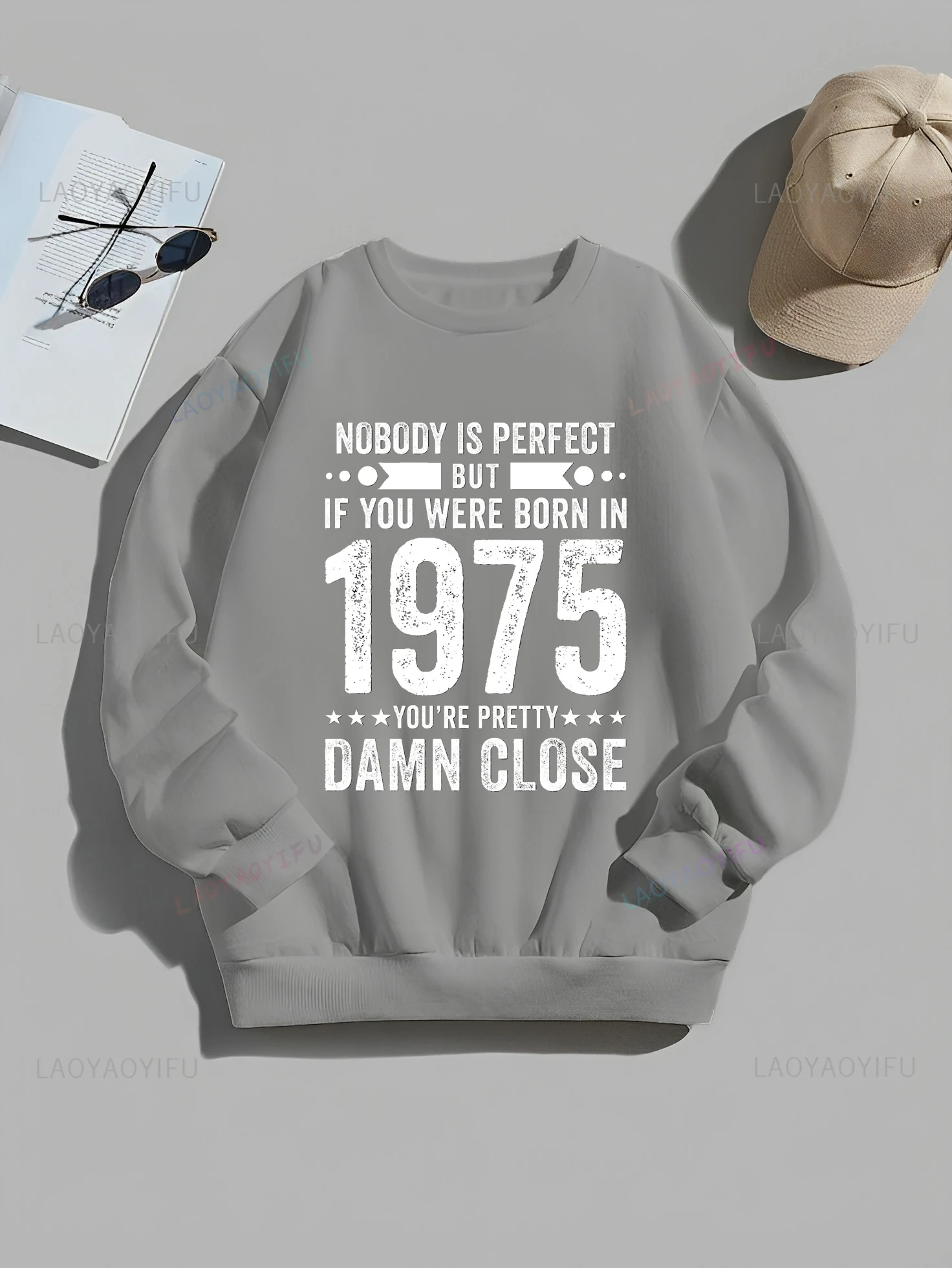 Born in 1975 Printed Hoodie, Unisgender Birthday Gift, Autumn and Winter Daily Street Wear, Casual Loose Crewneck Hoodie