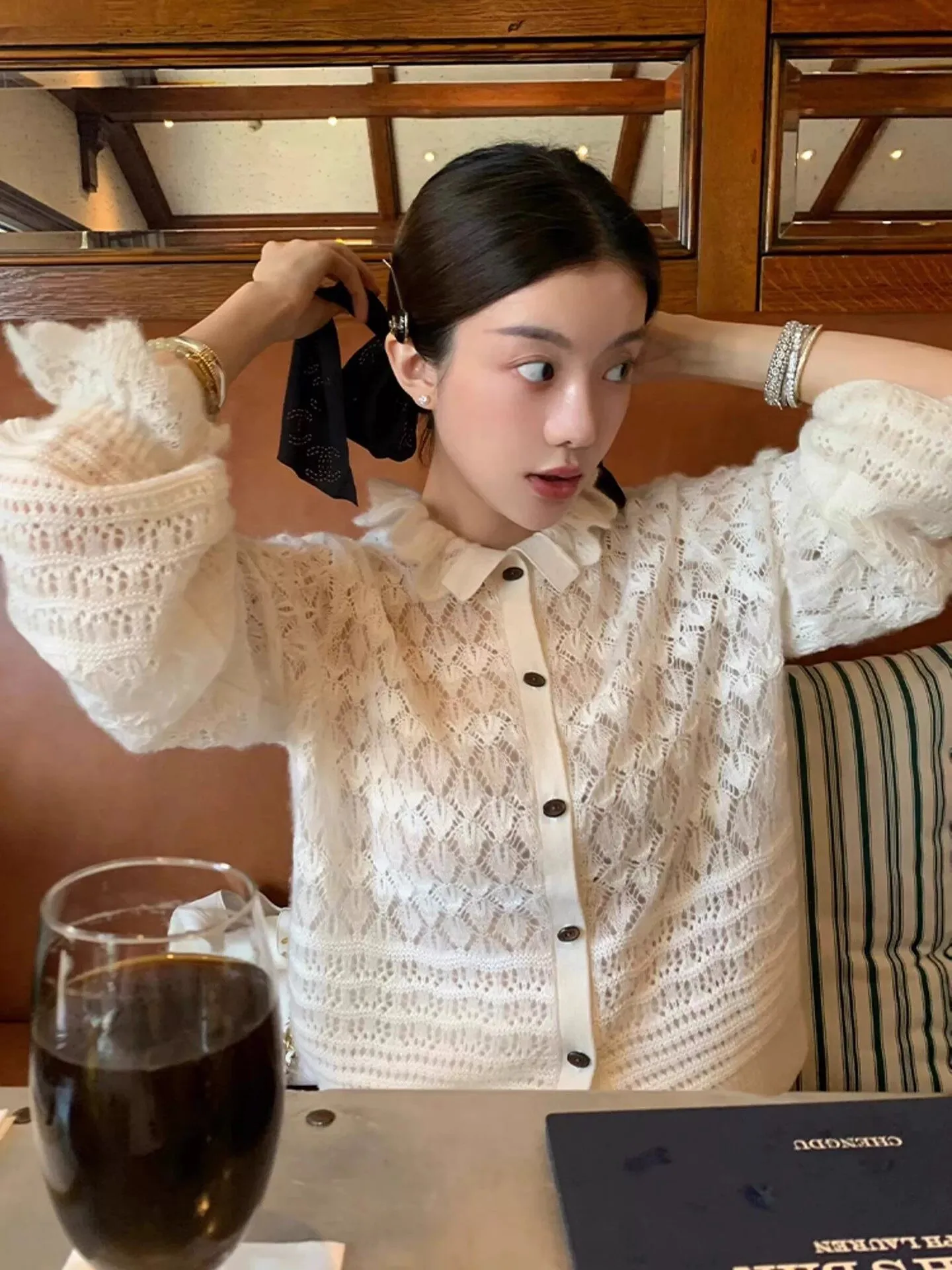 

Ladies Korean Style Lazy Luxury Hollow out Knitted Sweater Spring Summer Thin Sun Protection Shirt Cover up Top Loose Fit Sof...