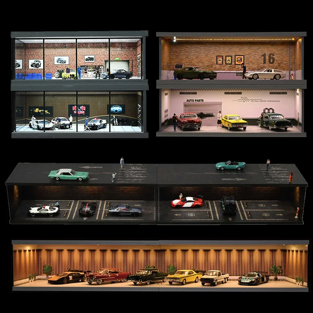x-t-diorama-1-43-model-car-garage-display-case-city-street-parking-lot-scene-showroom-building-model-for-diecast-car-display