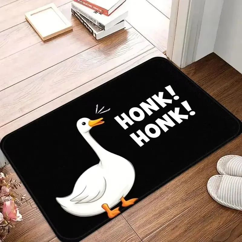 Funny Honk Honk White Goose Cartoon Print Non Slip Indoor Front Door Rug Cute Animal Home Entry Decor Flannel Door Mat
