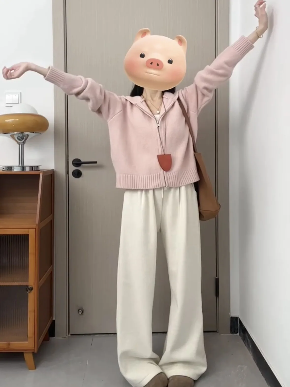 Pull tricoté à capuche rose pour femme, coupe ample, doux et confortable, Cardigan à fermeture éclair, vêtements d'extérieur longs, haut thermique, automne hiver